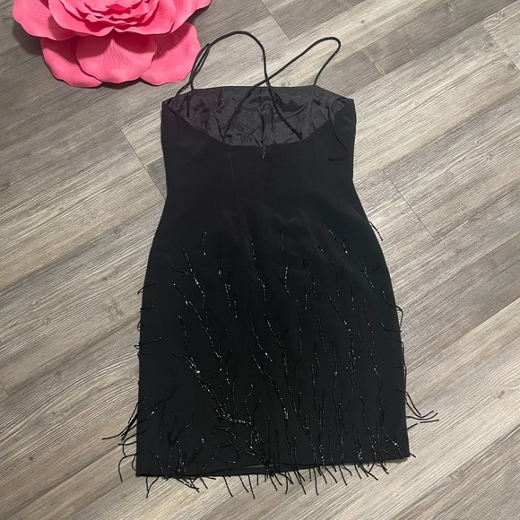 VTG GILAR EVENING Sz 8 Black Beaded Fringe Racerback Dress Little Black Dress - Picture 6 of 11